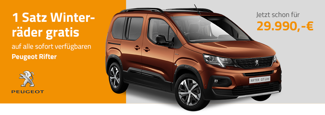 1 Satz Winterräder gratis auf alle sofort verfügbaren Peugeot Rifter - Jetzt schon für 29.990,-€